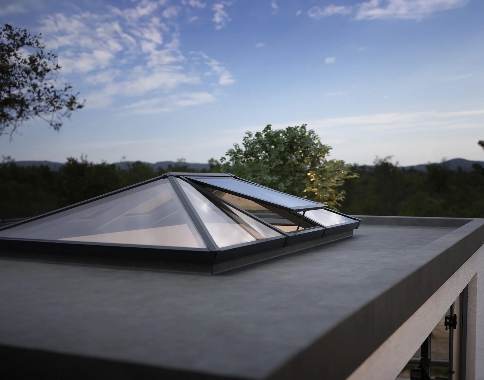 Roof lantern above a bright kitchen extension with anthracite frame