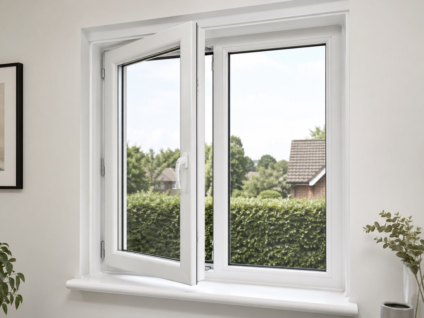 uPVC replacement window showing clean Rehau style frame details