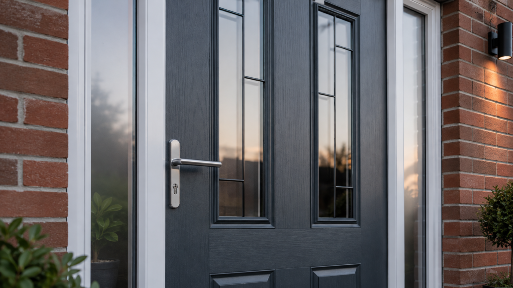Composite door hardware and glazing details